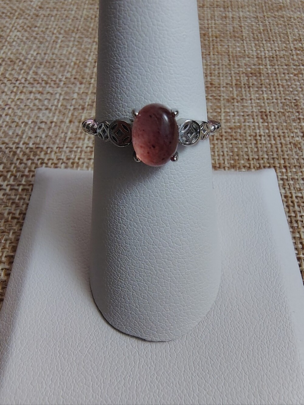 Strawberry Quartz Adjustable Cabochon Ring